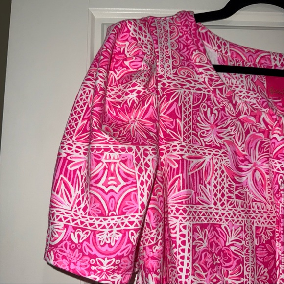 Lilly Pulitzer Pink and White Puff Sleeve Sheath Dress - Picture 3 of 6